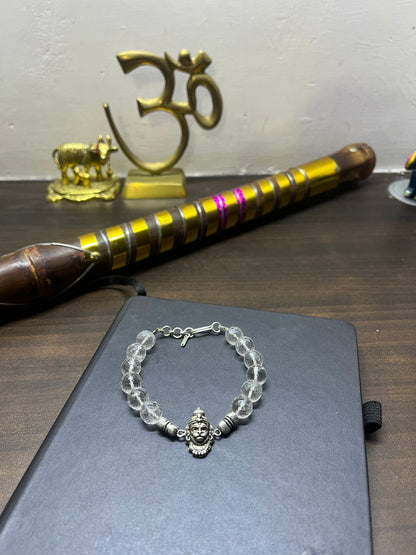 Premium 925 Silver Veer Hanuman Bracelet 10mm - Natural Crystal for Strength, Protection & Courage - RatnaSetu - Zodiac Bracelets & Healing Crystals India