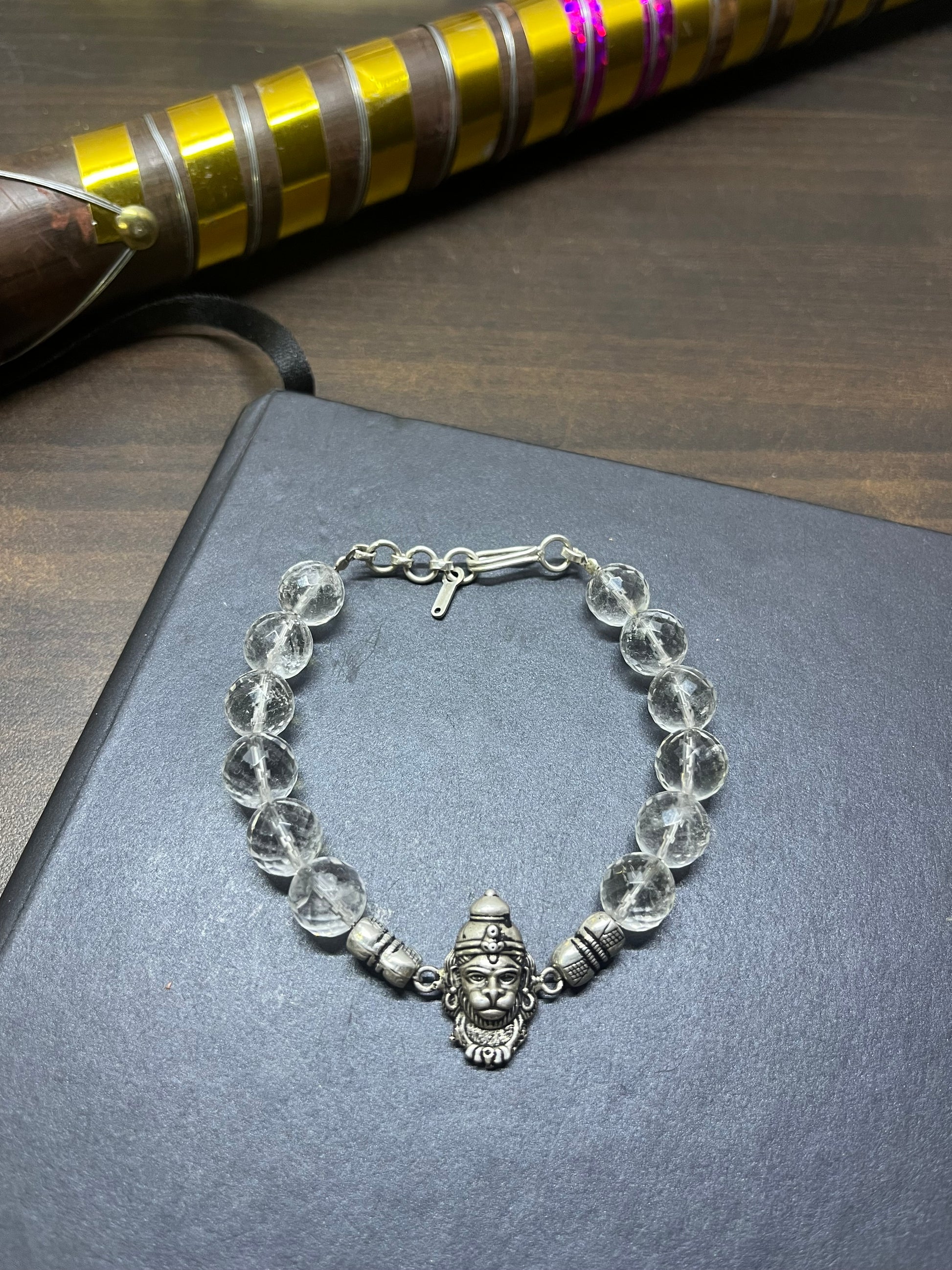 Premium 925 Silver Veer Hanuman Bracelet 10mm - Natural Crystal for Strength, Protection & Courage - RatnaSetu - Zodiac Bracelets & Healing Crystals India