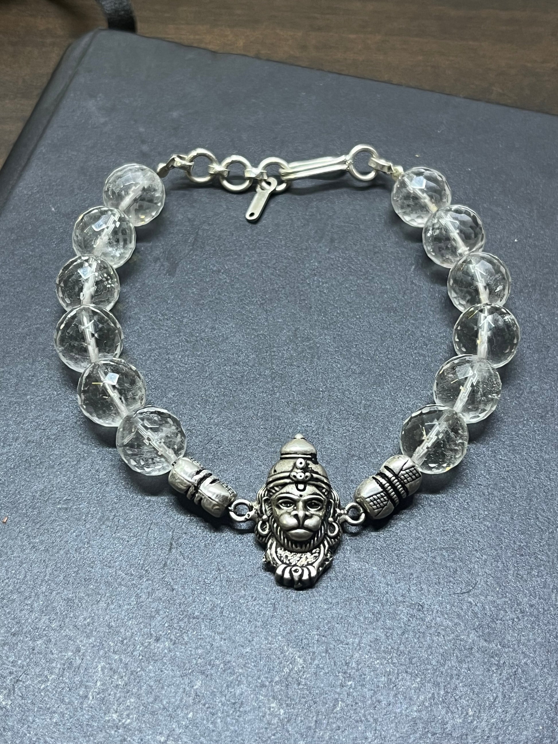 Premium 925 Silver Veer Hanuman Bracelet 10mm - Natural Crystal for Strength, Protection & Courage - RatnaSetu - Zodiac Bracelets & Healing Crystals India