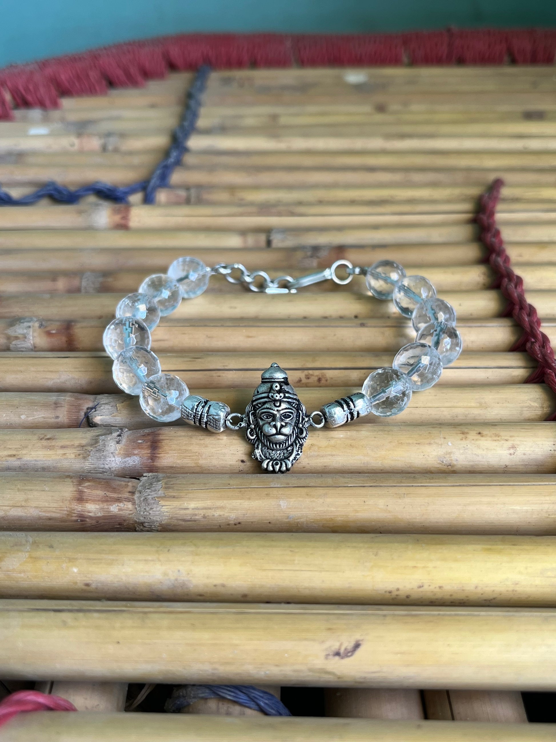 Premium 925 Silver Veer Hanuman Bracelet 10mm - Natural Crystal for Strength, Protection & Courage - RatnaSetu - Zodiac Bracelets & Healing Crystals India
