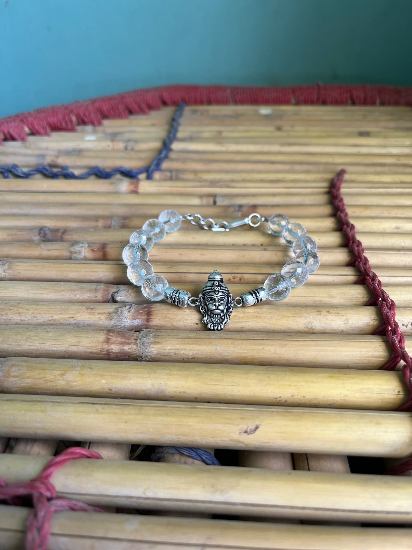 Premium 925 Silver Veer Hanuman Bracelet 10mm - Natural Crystal for Strength, Protection & Courage - RatnaSetu - Zodiac Bracelets & Healing Crystals India