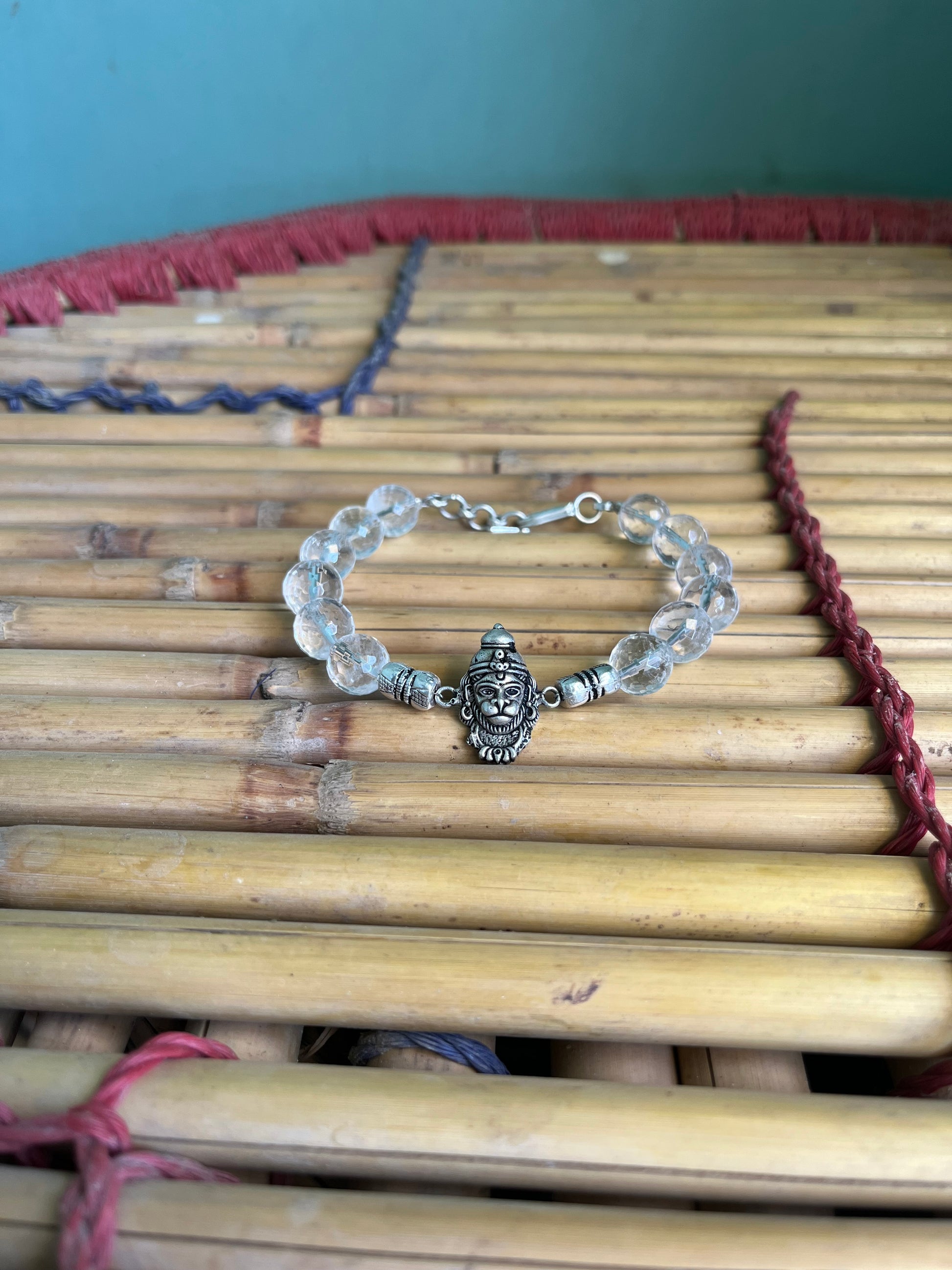 Premium 925 Silver Veer Hanuman Bracelet 10mm - Natural Crystal for Strength, Protection & Courage - RatnaSetu - Zodiac Bracelets & Healing Crystals India