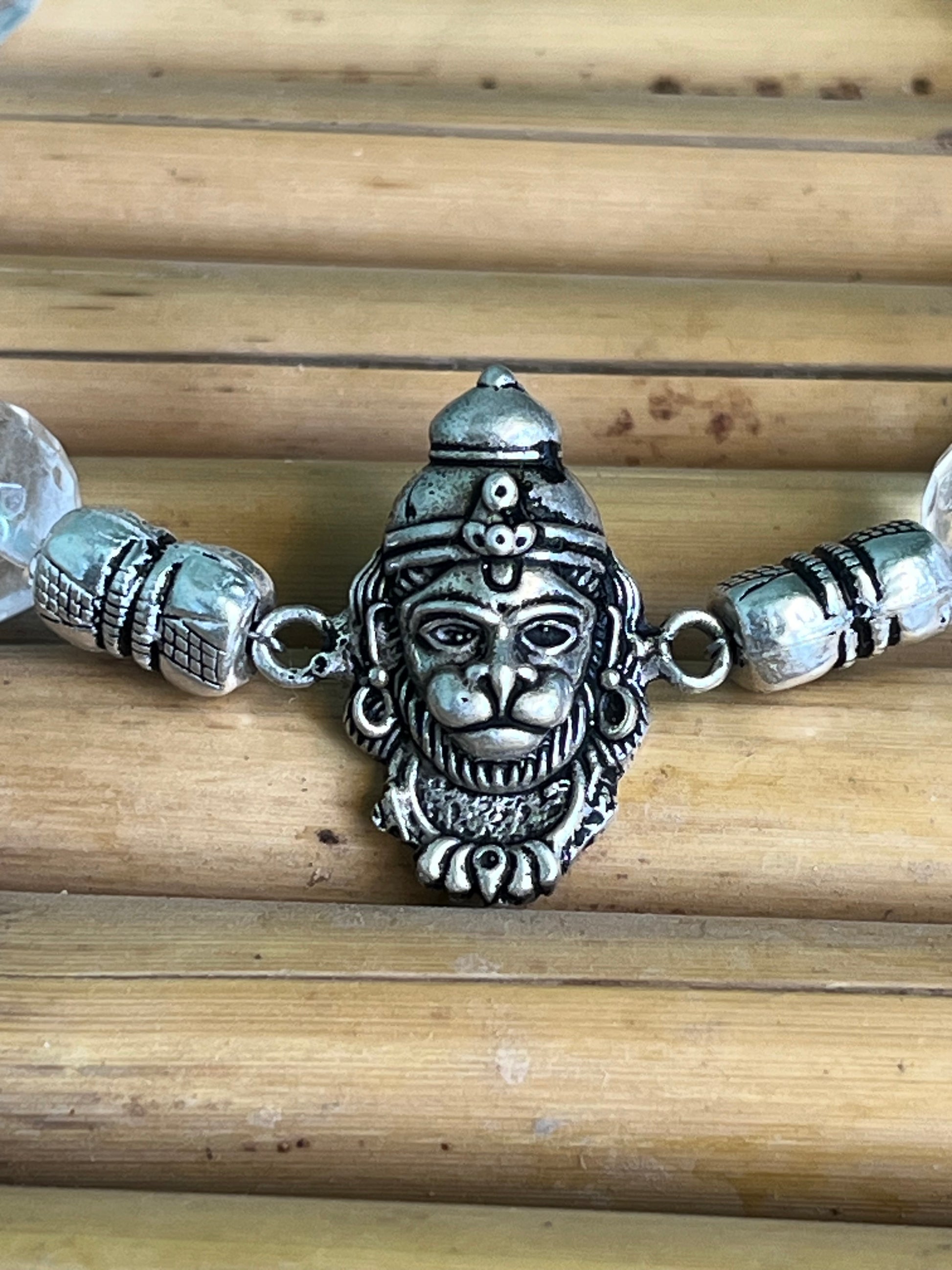 Premium 925 Silver Veer Hanuman Bracelet 10mm - Natural Crystal for Strength, Protection & Courage - RatnaSetu - Zodiac Bracelets & Healing Crystals India
