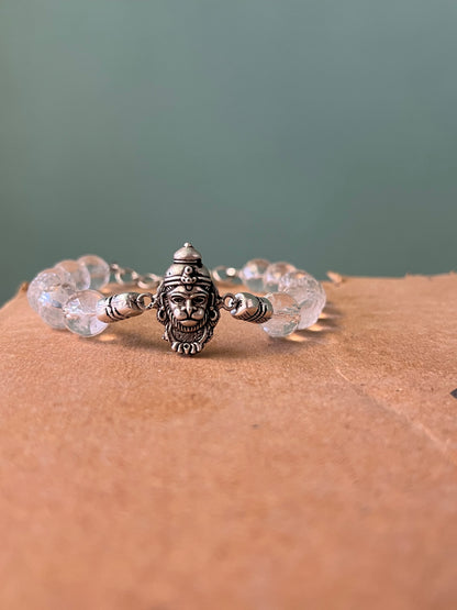 Premium 925 Silver Veer Hanuman Bracelet 10mm - Natural Crystal for Strength, Protection & Courage - RatnaSetu - Zodiac Bracelets & Healing Crystals India