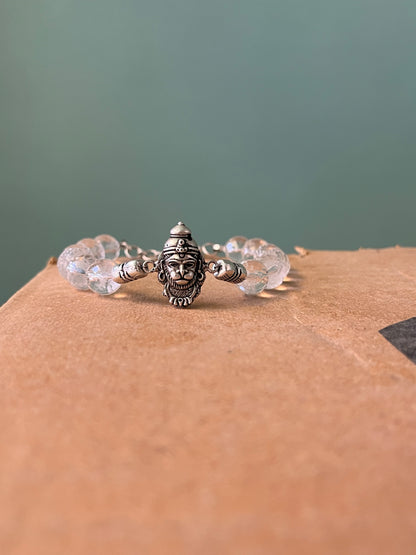 Premium 925 Silver Veer Hanuman Bracelet 10mm - Natural Crystal for Strength, Protection & Courage - RatnaSetu - Zodiac Bracelets & Healing Crystals India