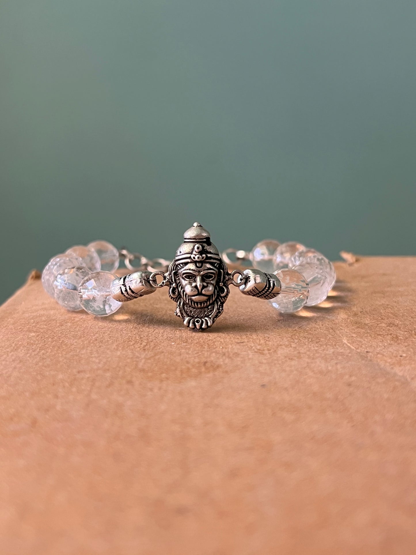 Premium 925 Silver Veer Hanuman Bracelet 10mm - Natural Crystal for Strength, Protection & Courage - RatnaSetu - Zodiac Bracelets & Healing Crystals India