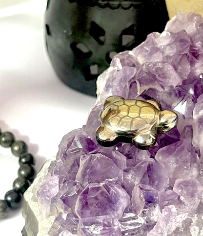 Pyrite turtle feng shui crystal for wealth protection and good luck astrology healing