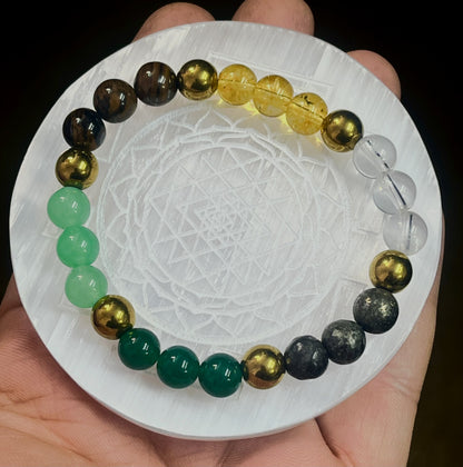 Dhan Yog Bracelet | 7 Gemstone Wealth Prosperity Crystal | Citrine Pyrite Tiger Eye Jade