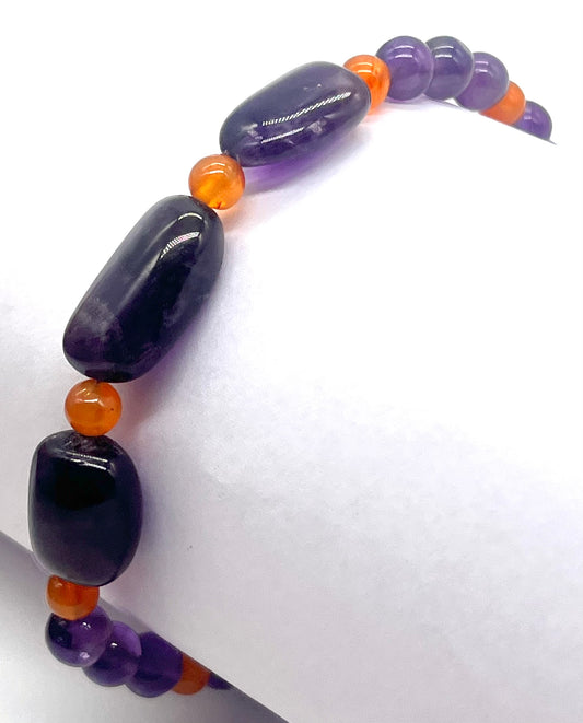 Amethyst Carnelian 925 Silver Bracelet - Astrology Healing Jewelry for Inner Peace, Emotional Balance & Chakra Harmony