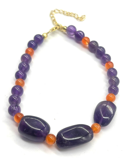 Amethyst Carnelian 925 Silver Bracelet - Astrology Healing Jewelry for Inner Peace, Emotional Balance & Chakra Harmony
