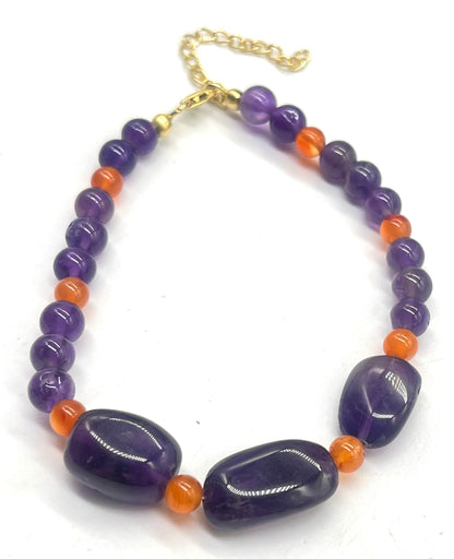 Natural amethyst and carnelian gemstone bracelet with sterling silver findings