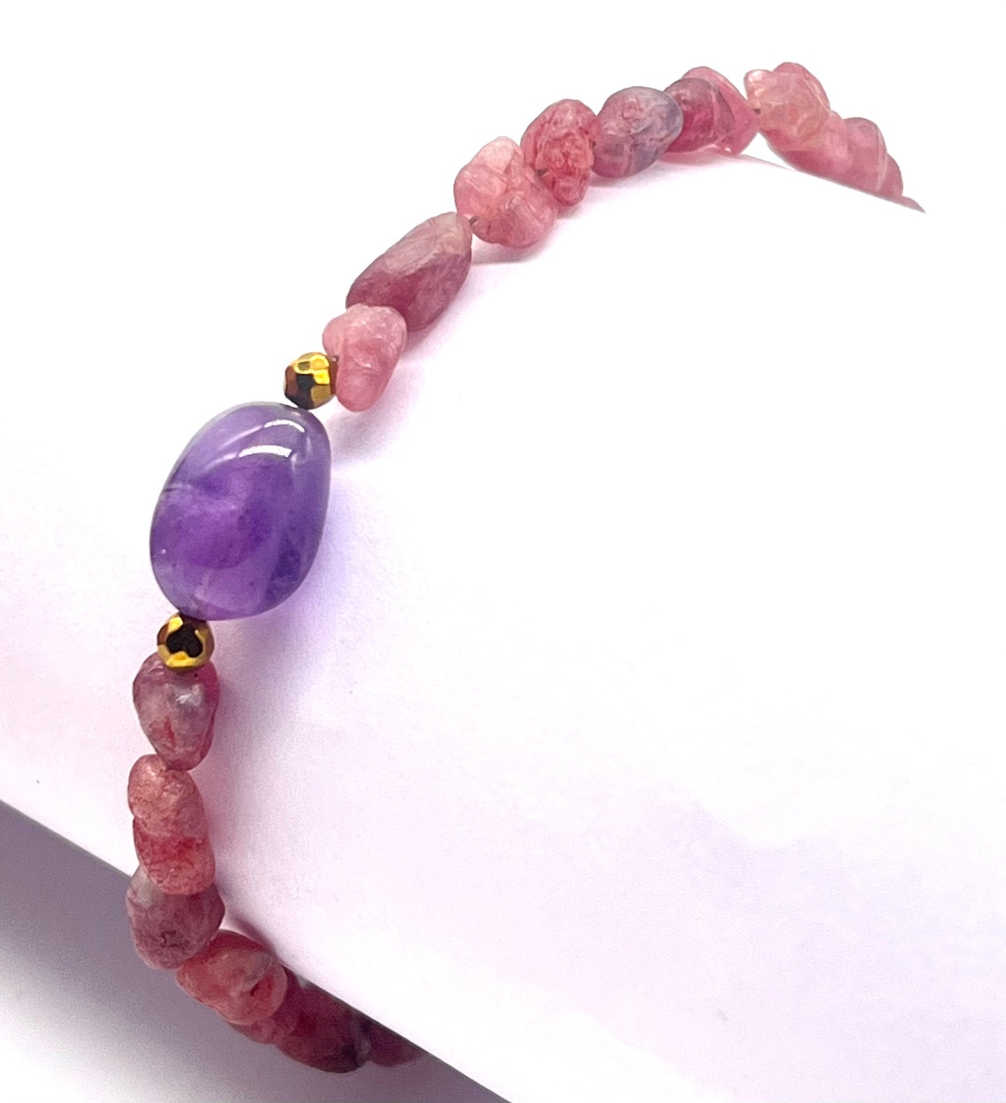 Pink Tourmaline Amethyst 925 Silver Healing Bracelet - Astrology Crystal Jewelry for Heart & Crown Chakra, Love & Spiritual Awakening