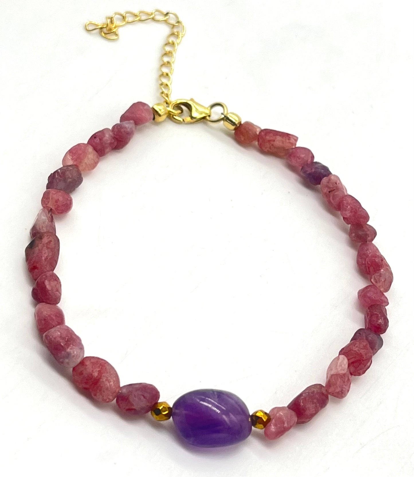 Pink Tourmaline Amethyst 925 Silver Healing Bracelet - Astrology Crystal Jewelry for Heart & Crown Chakra, Love & Spiritual Awakening