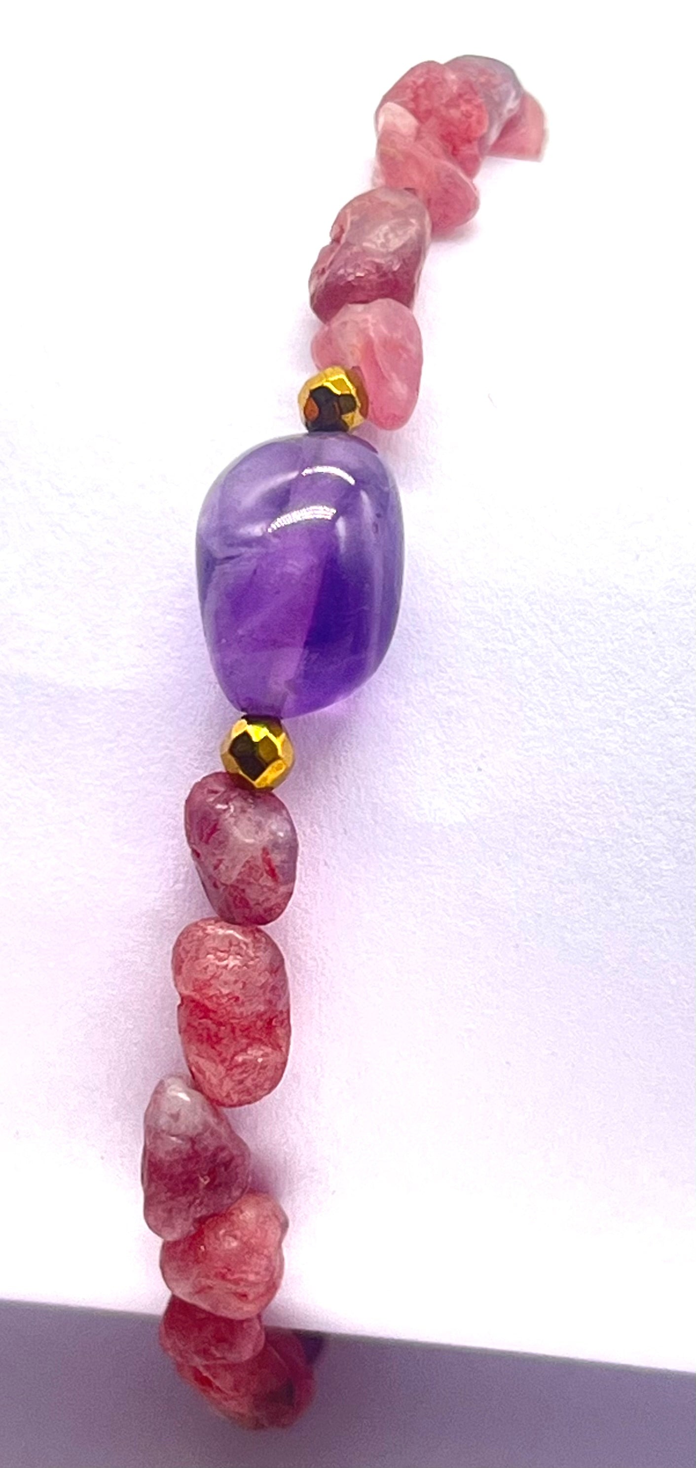 Pink Tourmaline Amethyst 925 Silver Healing Bracelet - Astrology Crystal Jewelry for Heart & Crown Chakra, Love & Spiritual Awakening