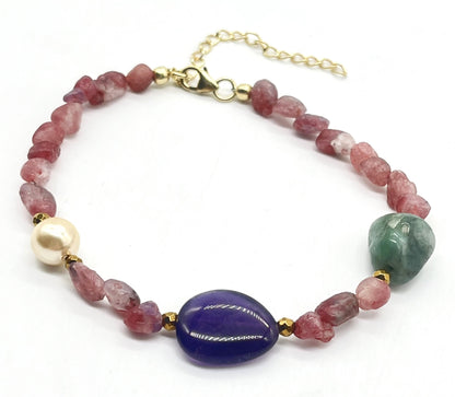 Pink tourmaline emerald amethyst hematite 925 silver bracelet for love grounding chakra