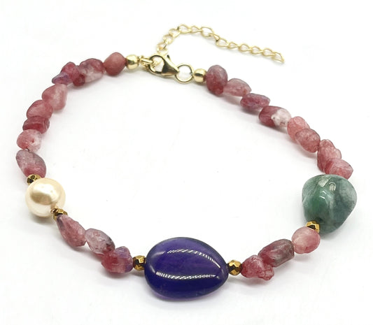 Pink Tourmaline Emerald Amethyst Hematite 925 Silver Bracelet - Astrology Healing Jewelry for Love, Grounding Chakra Balance