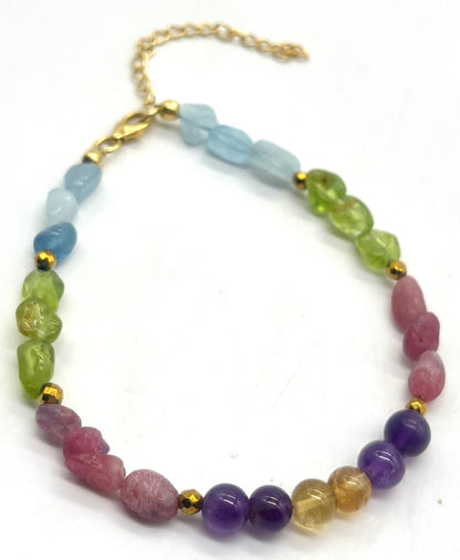 Multi-gemstone chakra healing bracelet with 6 natural stones for complete energy balance