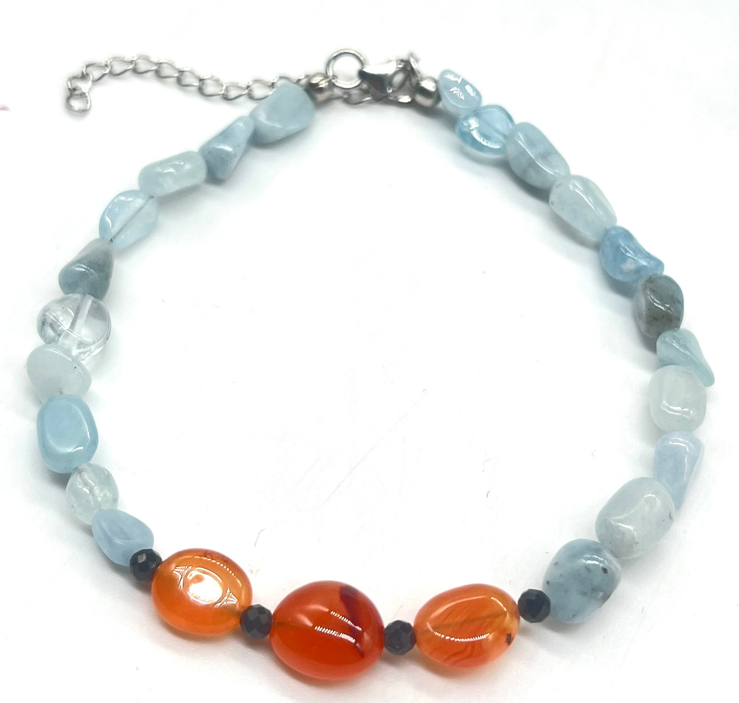 Aquamarine Spinel Carnelian 925 Silver Healing Bracelet - Throat & Sacral Chakra Balance for Communication & Creativity | Birthday Gift