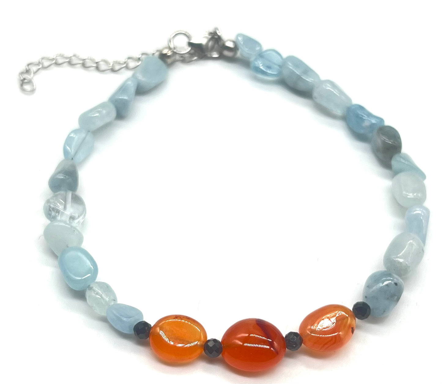Aquamarine Spinel Carnelian 925 Silver Healing Bracelet - Throat & Sacral Chakra Balance for Communication & Creativity | Birthday Gift