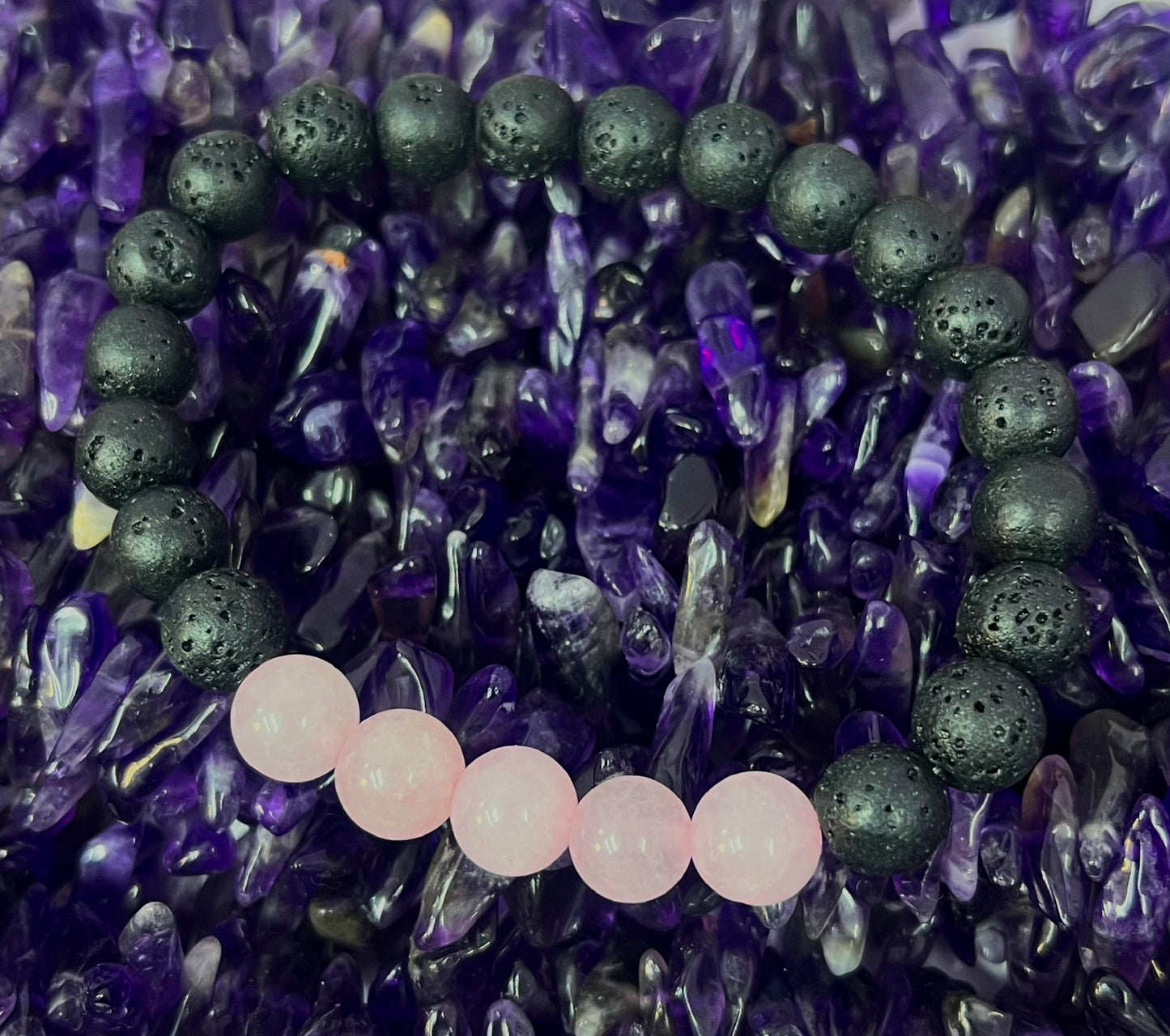 Rose Quartz Lava Stone Healing Bracelet - Channel Love &amp; Positive Energy