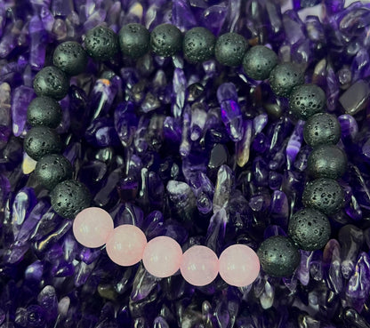 Rose Quartz Lava Stone Bracelet + Free Gemstone Surprise Gift | Love & Heart Chakra | Healing Crystal Jewelry