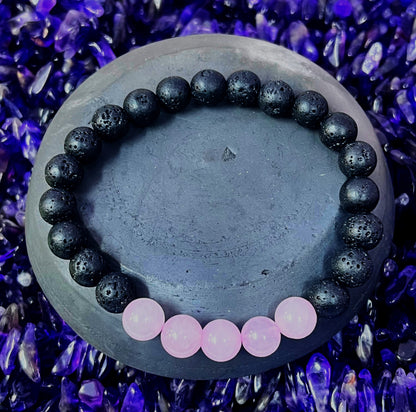 Rose quartz lava stone healing bracelet for love emotional healing and heart chakra activation