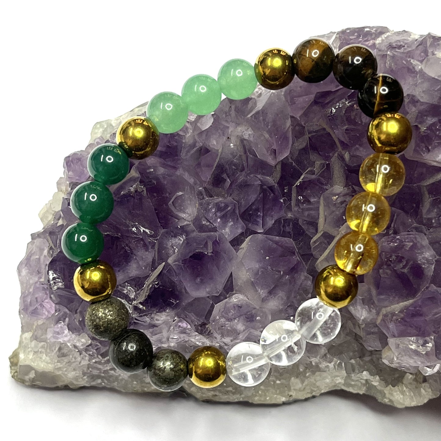 Dhan Yog Bracelet - 7 Gemstone Crystal for Wealth & Prosperity | Citrine Pyrite Tiger Eye Jade