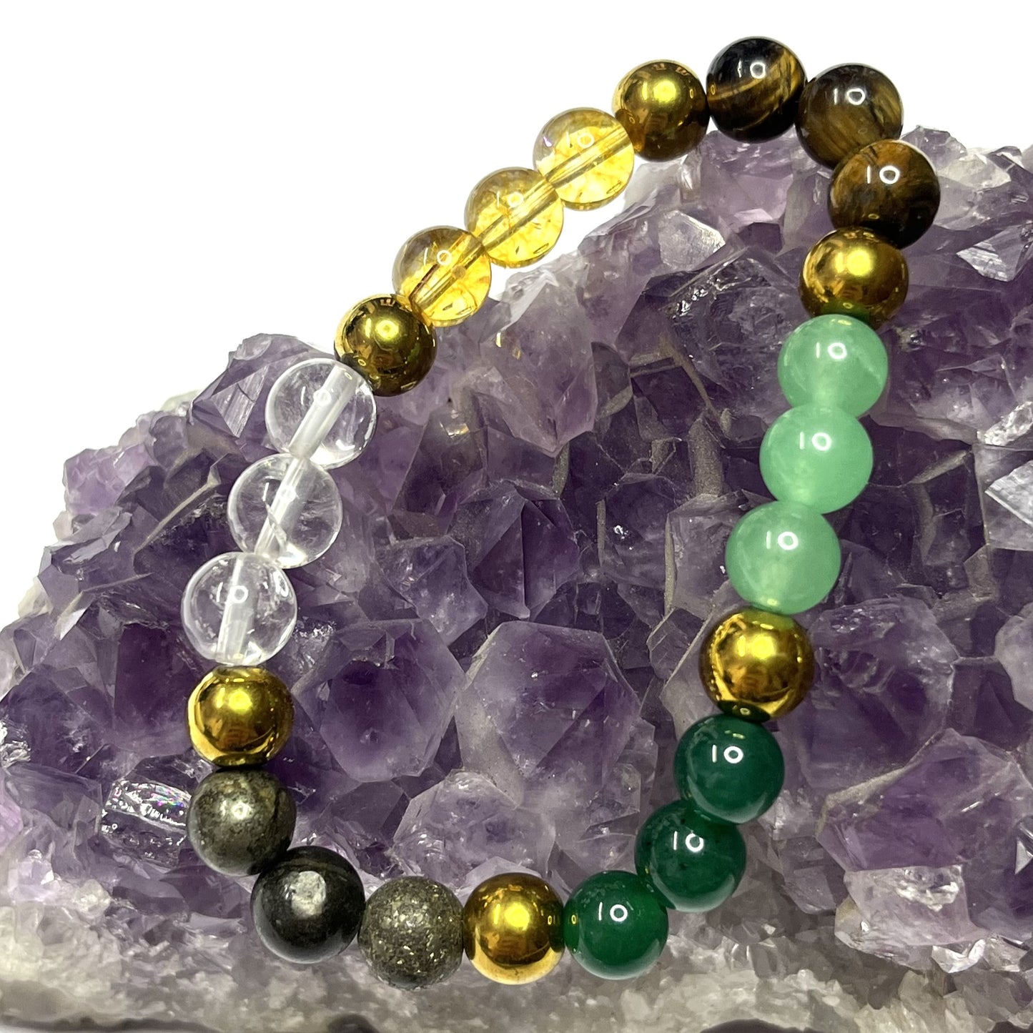 Dhan Yog Bracelet - 7 Gemstone Crystal for Wealth & Prosperity | Citrine Pyrite Tiger Eye Jade