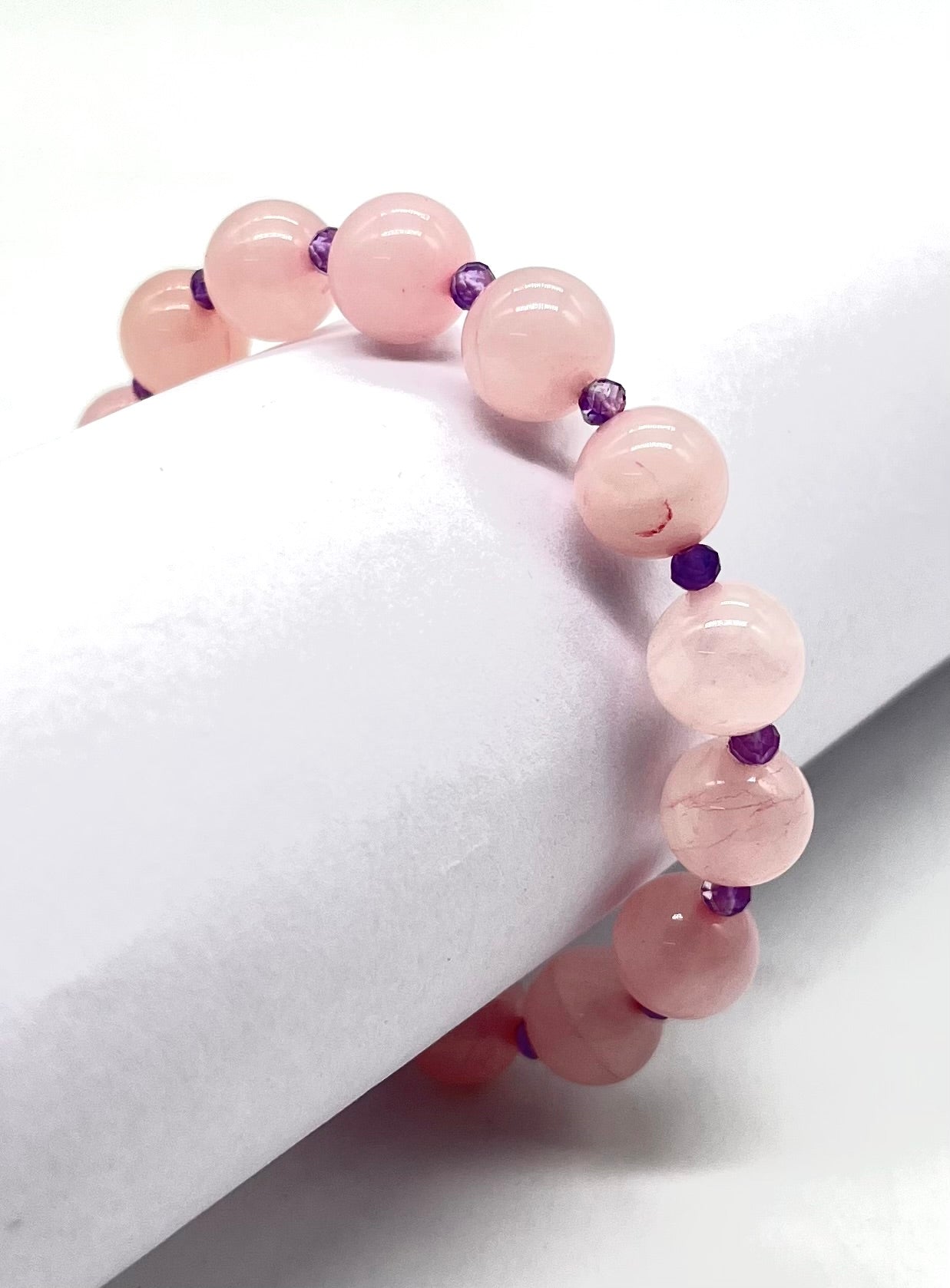 Rose Quartz Amethyst Bracelet - Astrology Healing Jewelry for Heart & Crown Chakra, Self-Love & Anxiety Relief
