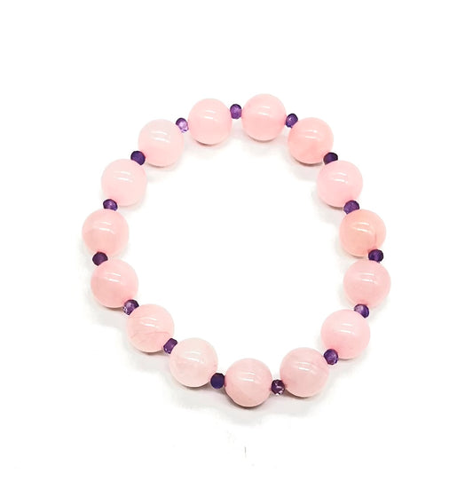 Rose Quartz Amethyst Bracelet - Astrology Healing Jewelry for Heart & Crown Chakra, Self-Love & Anxiety Relief
