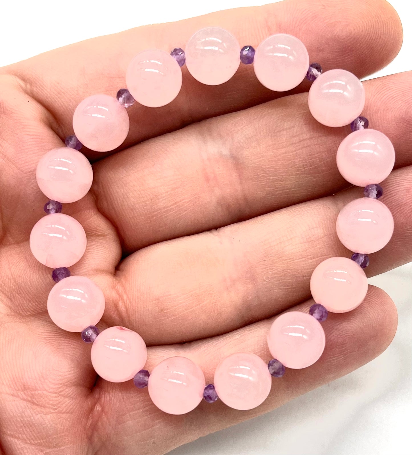 Rose Quartz Amethyst Bracelet - Astrology Healing Jewelry for Heart & Crown Chakra, Self-Love & Anxiety Relief