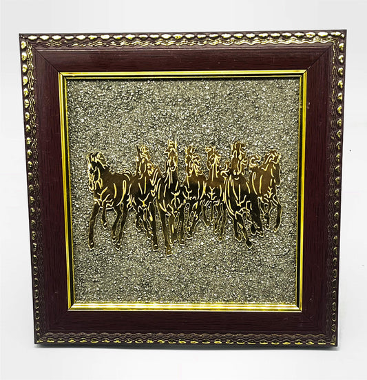 Pyrite 7 Running Horses Frame - Money Wealth Success Attractor | Feng Shui Crystal Healing Decor for Abundance Manifestation