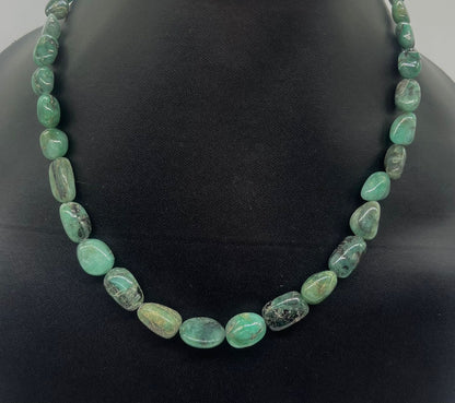 Emerald tumbled stone necklace 925 silver for heart chakra healing crystal jewelry