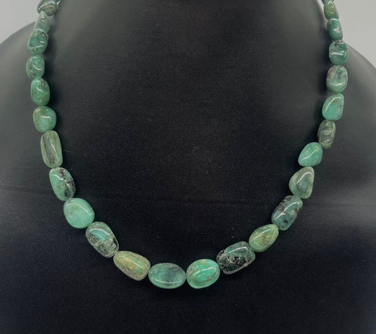 Emerald Tumbled Stone Necklace 925 Silver - Heart Chakra Healing Crystal Jewelry
