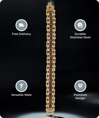 Bracelet with features labeled on a black background