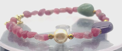 Pink tourmaline emerald amethyst hematite 925 silver bracelet for love grounding chakra