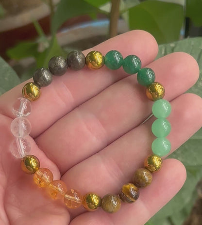Dhan Yog Bracelet | 7 Gemstone Wealth Prosperity Crystal | Citrine Pyrite Tiger Eye Jade