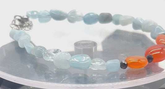 Aquamarine Spinel Carnelian 925 Silver Healing Bracelet - Throat & Sacral Chakra Balance for Communication & Creativity | Birthday Gift
