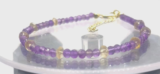 Amethyst Citrine 925 Silver Bracelet - Astrology Healing Jewelry for Crown & Solar Plexus Chakra Balance